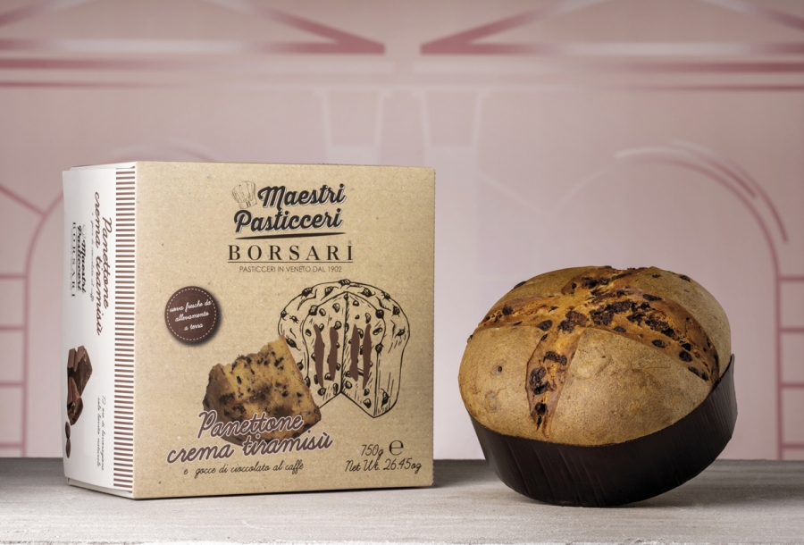 Panettone with coffee chocolate drops tiramisu cream