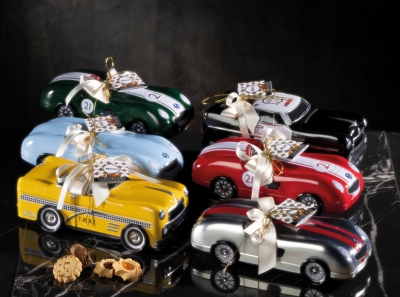 Assorted biscuits in decorative Vintage Car Collection metal tin