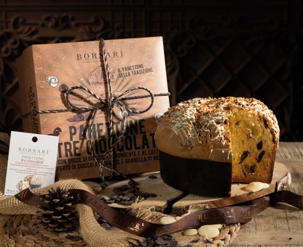 Rustico Collection: Panettone with Dark &amp; Milk Chocolate Chips covered White Chocolate &amp; Hazelnuts